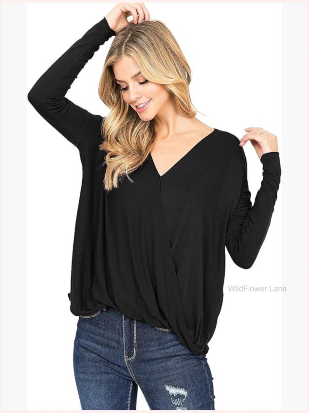 Long Sleeve Surplice V-Neck Blouse